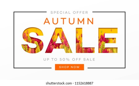 Banner for autumn sale in frame from leaves. Vector illustration EPS10