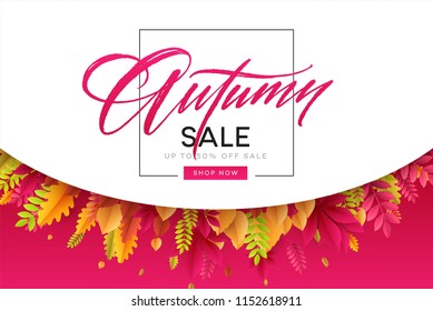 Banner for autumn sale in frame from leaves. Vector illustration EPS10