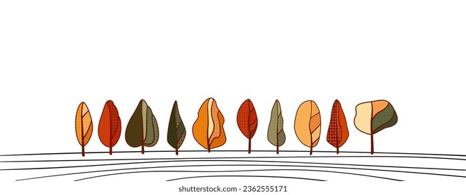 Banner with autumn trees and ink lines. Back to school. Hello, Autumn. Place for placing text, advertising, promotion, discounts.