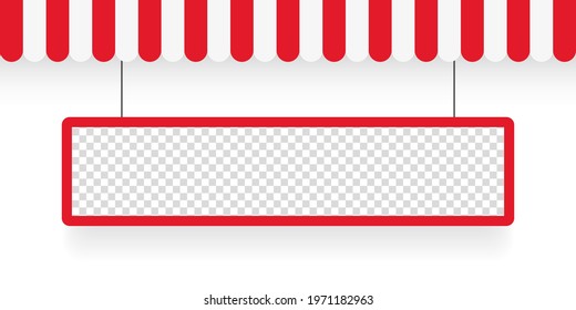 Banner and awnings. Striped awning. Tent sun shade for market on white background. Vector illustration svg