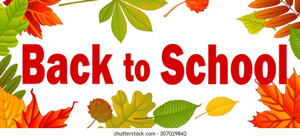 Banner Back to school. Autumn background with leafs. Vector illustration.