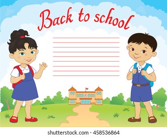 banner back to school boy girl pupil lettering logo vector illustration