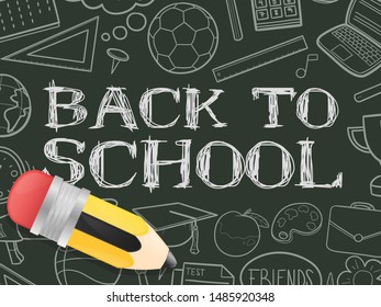 Banner Back To School. Chalkboard School Doodles. Return to School.