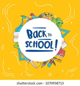 Banner Back To School With Colorized School Equipment