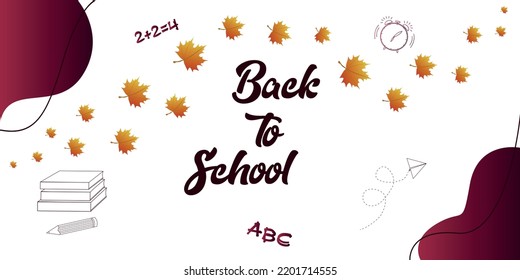 The banner back to school with leaves and decorative element. Vector illustration