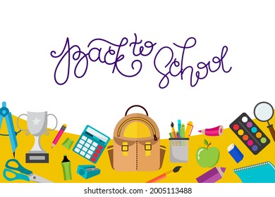 A banner back to school with a place to insert text. Vector illustration in a flat style. School attributes.