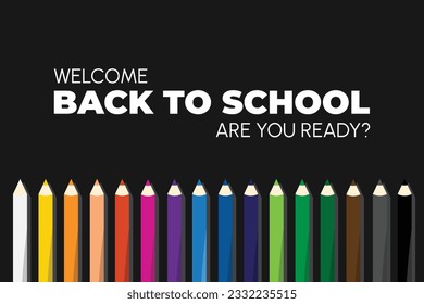 Banner back to school. Set of colorful pencils. Welcome back to school. Minimalist poster
