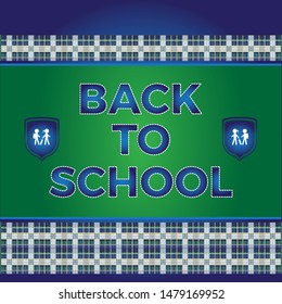 Banner of Back to school vector illustration. Plaid fabric