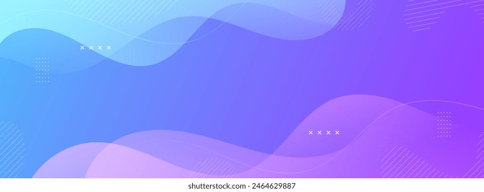 Banner background, blue and purple gradations, colorful, wavy effect stye, memphis