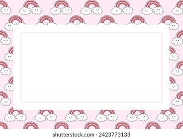 Banner background for children with rainbows in pink tones. Editable vector template for cards, banners, invitations, and social media. Flat style. Vector illustration.