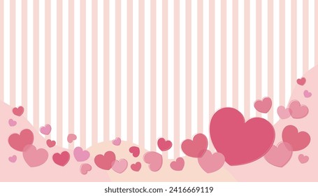 Banner background with cloud shapes and stripes interspersed with pink hearts