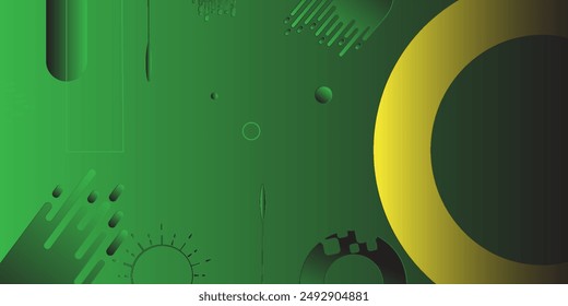 banner background. colorful. bright green gradation. orange cirlce. abstract memphsi