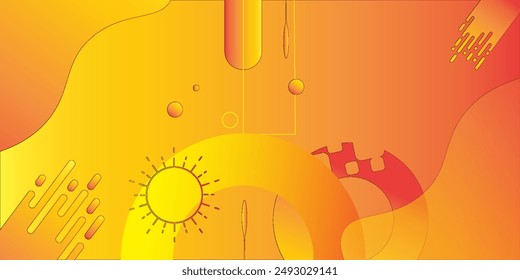 Banner-Hintergrund. Bunt. Orangefarbener Verlauf. Orangefarbener Kreis. Memphis Zusammenfassung