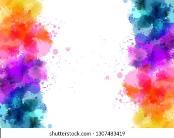 Banner background with colorful watercolor imitation splash blots frame. Template for your designs.