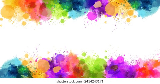 Banner background with colorful watercolor imitation splash blots frame. Template for your designs.