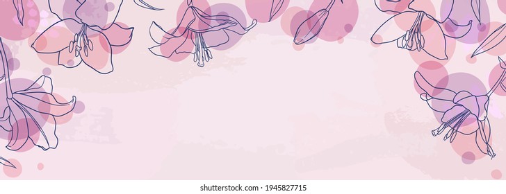 banner background of creative minimalist hand draw illustrations floral outline lily pastel pink simple circle shape for wall decoration, postcard or brochure cover design, banner beauty web cite