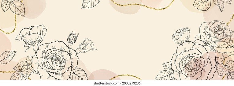fondo de banner mano creativa minimalista dibujar ilustración de contorno floral rosas pastel biege, simple mancha de acuarela para la decoración de paredes, postal, diseño de portada de folletos, cite web de belleza de banner