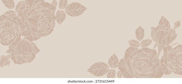 Fundo do banner de ilustrações minimalistas criativas do desenho da mão Floral Outline Roses para decoração de parede, design de capa de cartão postal ou folheto, banner Beauty Web Cite