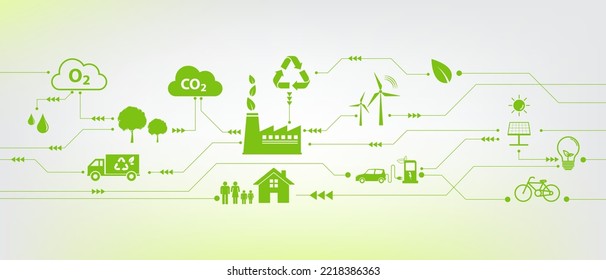 Banner background with ecology icons for Green Eco friendly and Sustainability concept, Vector illustration