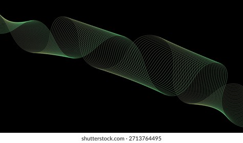 Fondo de Anuncio con onda brillante verde sobre fondo negro oscuro
