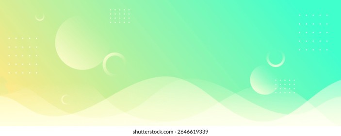 Banner background green and yellow gradations colorful wave and circle shape.Modern background. Colorful.vector