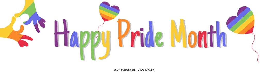 Banner, background Happy Pride Month. Colored, hearts, hands. Vector