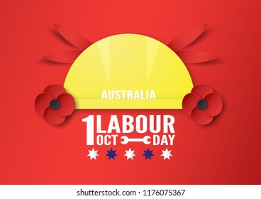 Banner background for Labour day, Austratlia, in 1 october. Vector illustration in paper cut and digital craft.