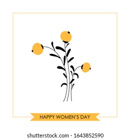 Cartel, fondo, afiche, pegatina, tarjeta de felicitación con flores para el 8 de marzo. Flores estilizadas de primavera. Ilustración vectorial.