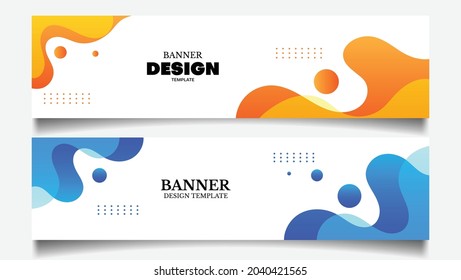 banner background set with blue and orange fluid shape.banner web vector design