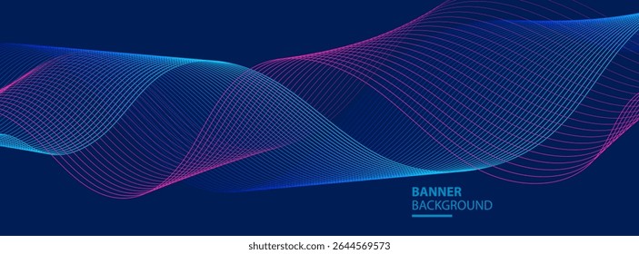 Banner background technology style blue and pink gradations and shining waves lines.Vector eps 10