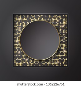 Banner background template design with golden frames and glitter. Vector illustration.