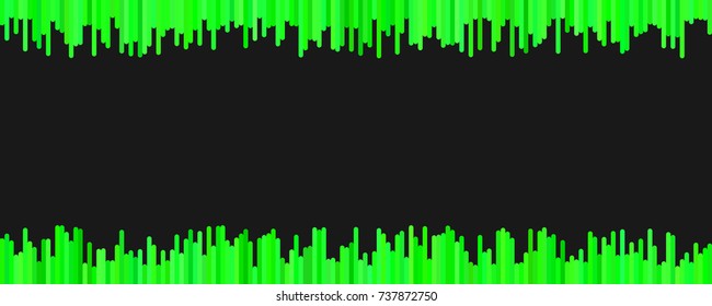 Banner background template design - horizontal vector graphic from vertical stripes in green tones on black background