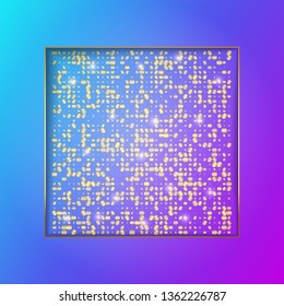 Banner background template with golden frame and glitter. Vector illustration.