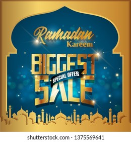 Banner and background template for social media promotion. Super Offer, Offer, Sale or Discount etc. on the occasion of Muslim's Holy Month Ramadan Kareem
