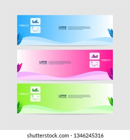 Banner background template with waves and leaves. Collection of web banner template. Modern template design. Vector illustration. Header - landing page Web Design Elements - Vector