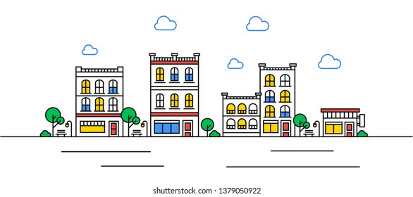 Banner or background thin line city landscape. City landscape template. Urban life Vector illustration