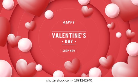 Banner background for Valentine's Day. Text space is on center. Vector illustration is in paper cut style.