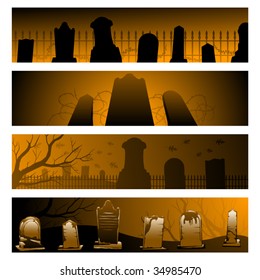 Banner backgrounds for Halloween featuring vector tombstones