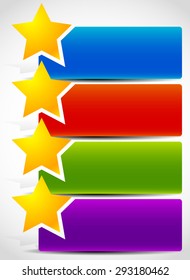 Banner backgrounds with stars. Bigger blue, red, green and purple banners with blank space.