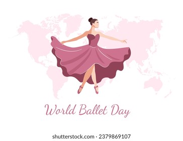 Banner with ballerina. Dancing. International world ballet day. Ballet Dancer. Vector illustration isolated on white background