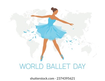 Banner with ballerina. World dancing day. Ballet Dancer. World Ballet Day. Vector illustration isolated on white background