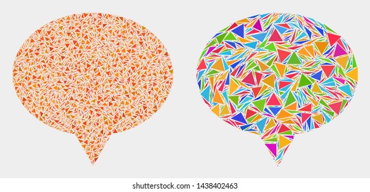 Banner balloon mosaic icon of triangle items which have different sizes and shapes and colors. Geometric abstract vector illustration of banner balloon.