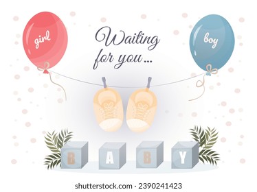 Banner with balloons in blue and pink color, it's a boy, it's a girl, baby shower party concept, gender reveal party concept, flat vector illustration