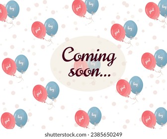 Banner with balloons in blue and rose color, it's a boy, it's a girl, baby shower party concept, flat vector illustration