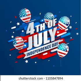 Banner with balloons for Independence day of the usa. Template for your design. greeting card, flyer, poster for 4th of July. Vector illustration.