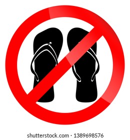 Banner Ban Symbol With Crossed Flip Flops. Ban Open Shoes. No Enter In Shoes Into Mosque. Ban Shoes In Swiming Pool. Unshoe Icon Vector Illustration