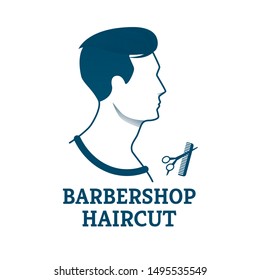 Banner Barbershop Haircut Scissors For Young Man.  Salon Specializes in Mens Haircuts, Hairstyles and Styling.  Barbershop Good and Accessible Expert Advice, Correct Appearance Hair.