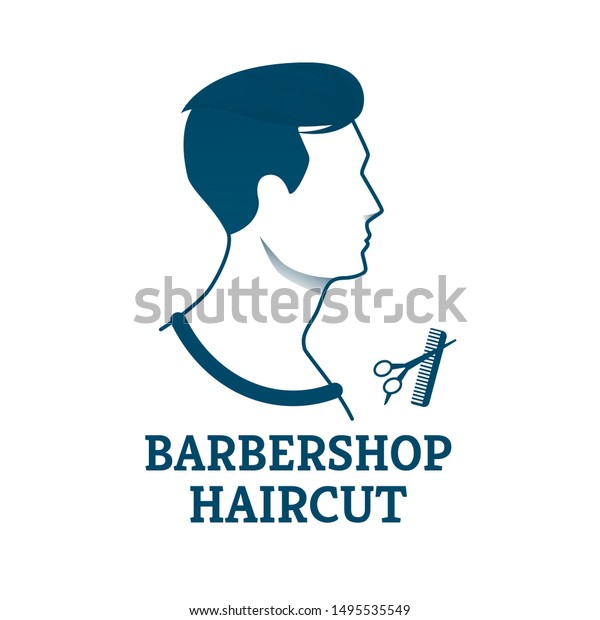 Banner Barbershop Haircut Scissors Young Man Stock Vector Royalty