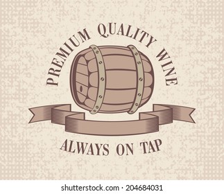 banner with a barrel of wine on the background with fabric texture