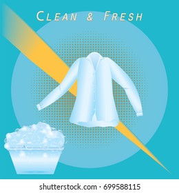 Banner - basin with soap foam - shirt, - decorative abstract background - art creative modern vector illustration